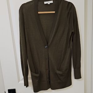 LOFT Deep Olive Button-Up Cardigan
